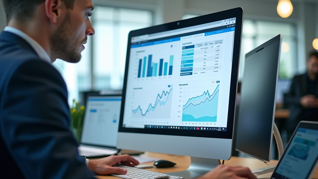 Åbent regneark på computermonitor med finansielle diagrammer