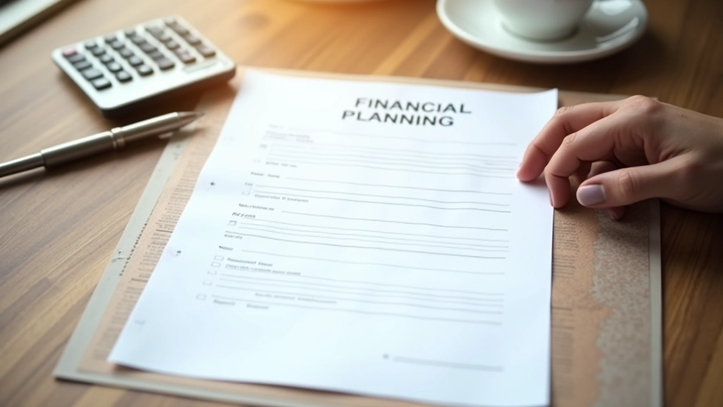Finansiel planlægning dokument på træbord med pen og kalkulator